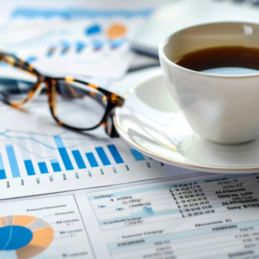 Relatórios do mês sobre a mesa do escritório